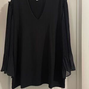 Chico's Black V-Neck Blouse with Pleated Sleeves